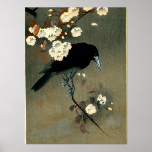Póster Cuervo y flor de Ohara Koson (1910)