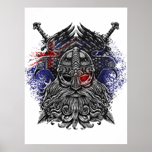 Póster Cuervos de Odín espadas Mitología Vikinga bandera  (Frente)
