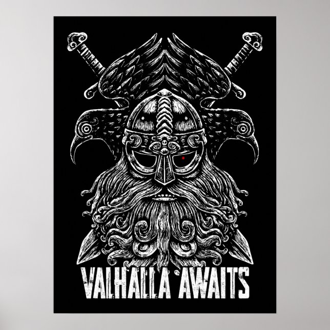 Póster Cuervos de Odín Mitología vikinga Valhalla espera (Frente)