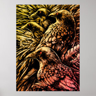 Póster Cuervos de Ojos Rojos – Fauna Misteriosa Gótica