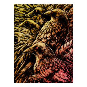 Póster Cuervos de Ojos Rojos – Fauna Misteriosa Gótica