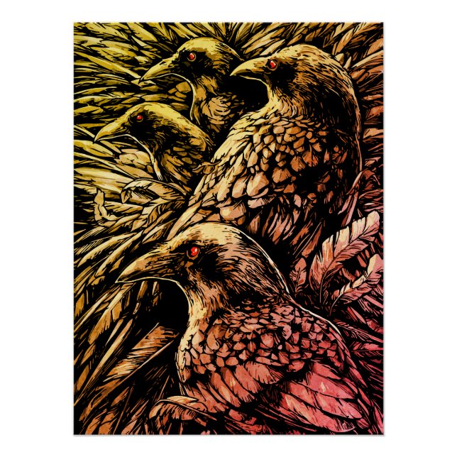Póster Cuervos de Ojos Rojos – Fauna Misteriosa Gótica (Anverso)