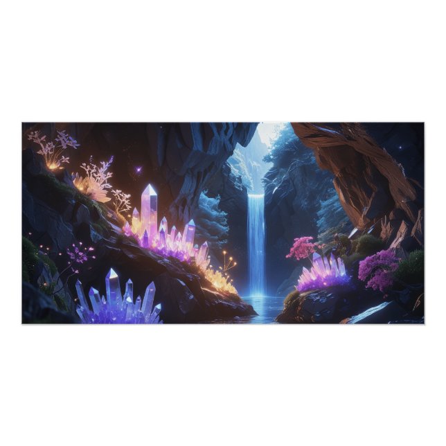 Póster Cueva de cristal con cascada mágica (Anverso)