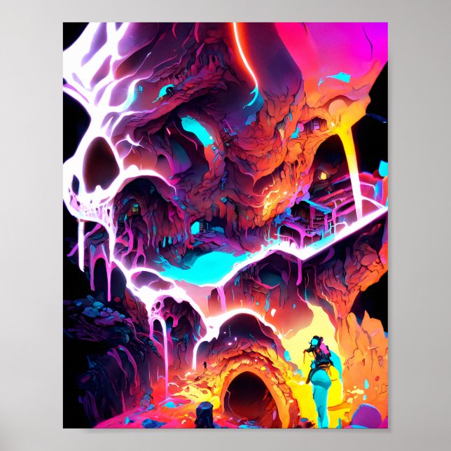 Póster Cueva dorada - Ilustracion de tinta neón (Frente)