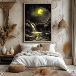 Póster Cueva mística iluminada por luna - Brillo monocrom