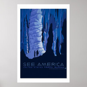 Póster Cuevas de América Estilo Vintage de la Década de 1