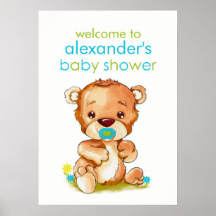 Póster Cuidada acuarela Baby Bear Boy Baby Shower
