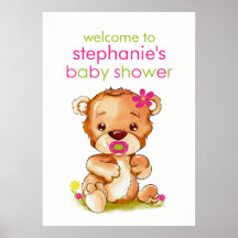 Cuidada acuarela Bear Chica Baby Shower