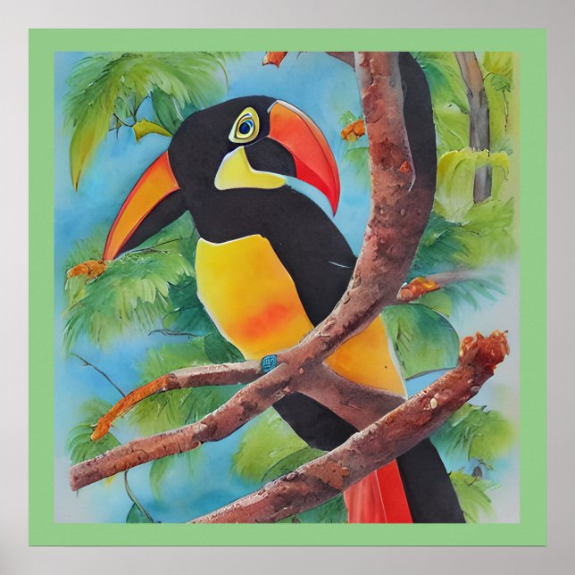 Póster Cuidada acuarela estilo Toucan (Frente)