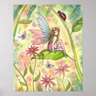 Póster Cuidada Fairy and Ladybug Fantasy Watercolor Art