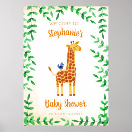 Póster Cuidada Giraffe & Bird Watercolor Baby Shower