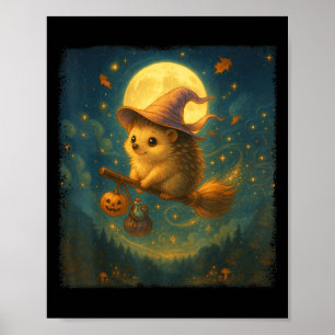 Póster Cuidada Halloween Hedgehog Broom Rige Con Poción Y