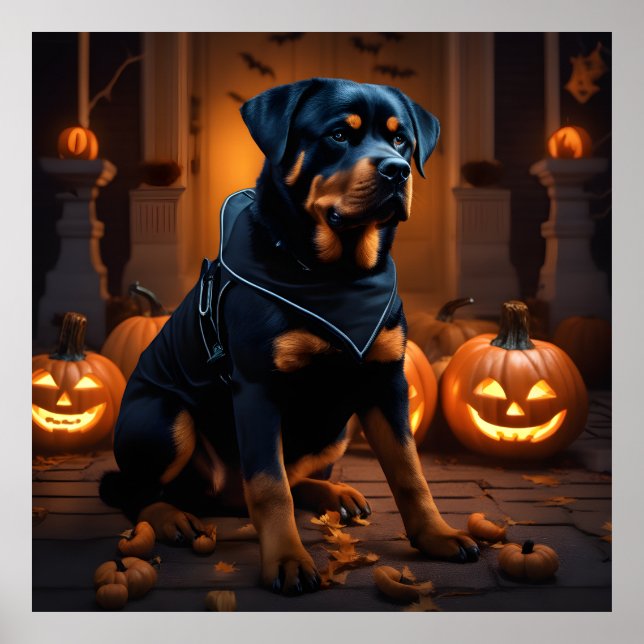 Póster Cuidada noche de perros rotuiler de Halloween con  (Frente)