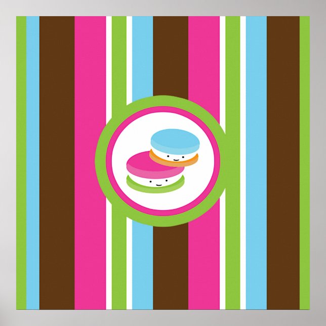 Póster Cuidada y colorida panadería Macarons Fun Stripe W (Frente)