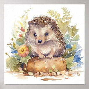 Póster Cuidado bebé, cobertor, acuarela en un jardín de f