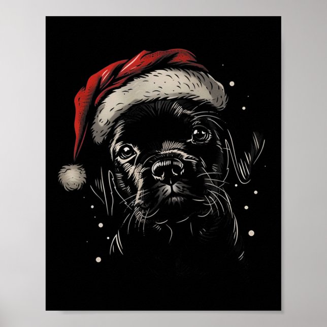 Póster Cuidado Black Puppy Lab Santa Hat Xmas Perro Labra (Frente)
