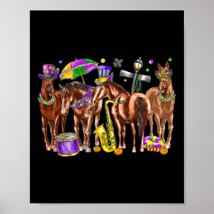 Póster Cuidado caballo occidental Mardi Gras Divertido Dí