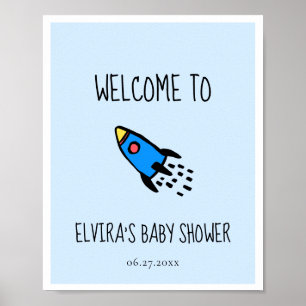 Póster Cuidado cohete azul bebé niño Bebé ducha bienvenid