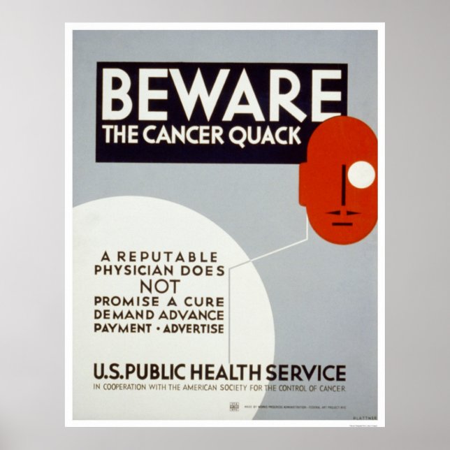 Póster Cuidado Con El Cáncer Quack 1938 WPA (Frente)