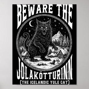 Póster Cuidado con el gato navideño Jolakotturinn islandé