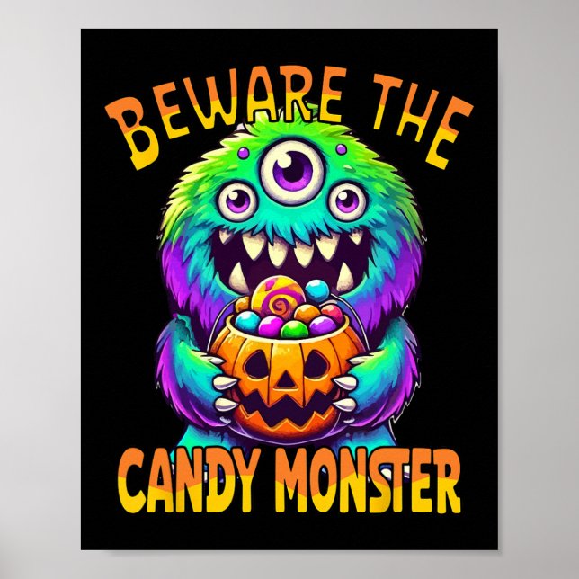 Póster Cuidado con el monstruo de la golosina de Hallowee (Frente)