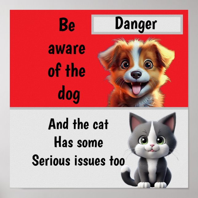 Póster Cuidado con el perro... y el gato (Frente)