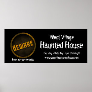 Póster Cuidado con la casa embrujada de Halloween blanco