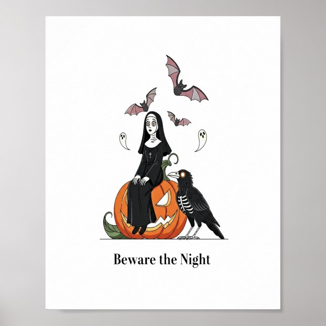Póster Cuidado con la Nun de la fantasía nocturna (Frente)