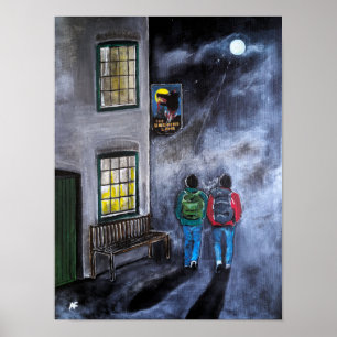 Póster Cuidado con la pintura de la luna de Alfred Fox