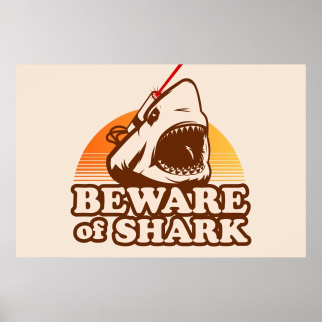 Póster Cuidado con los tiburones con vigas láser de fondo (Frente)