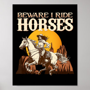 Póster Cuidado con montar a caballo en hípica ecuestre