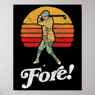 Póster ¡Cuidado! Golfista con estilo retro swing de golf 