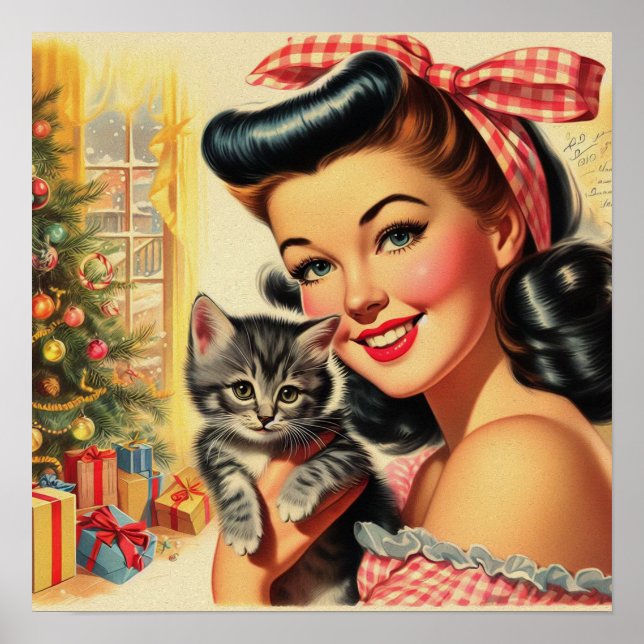 Póster Cuidado Kitten Vintage Pin Up (Frente)