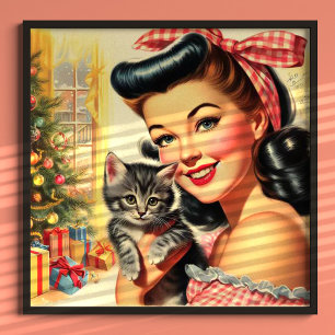 Póster Cuidado Kitten Vintage Pin Up