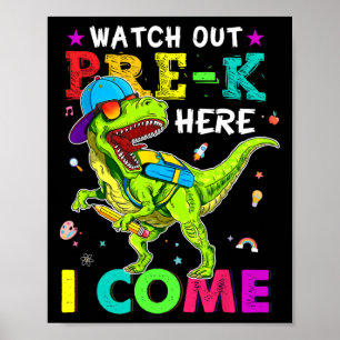 Póster Cuidado Pre K Aquí Vengo Dinosaurios De Vuelta A L