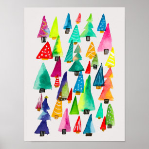 Póster Cuidados acuarelas árboles de Navidad
