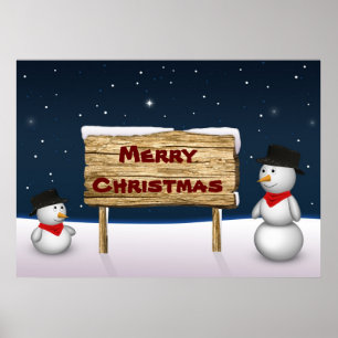 Póster Cuidados hombres de nieve deseando Feliz Navidad