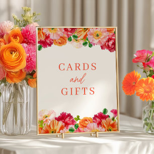 Póster Cuidados Naranjas y naipes florales y brillantes