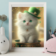 Cuidados St Patricks Day Cat Pot of Gold Art