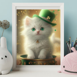 Póster Cuidados St Patricks Day Cat Pot of Gold Art