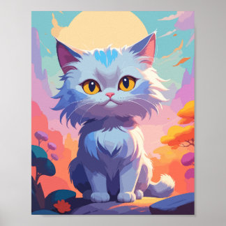 Póster Cuidadoso gato blanquecino