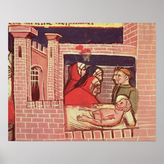 Póster Cuidando a un hombre herido en un castillo (Frente)