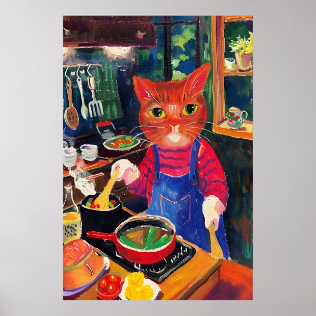 Póster Culinary Cat Art Print Whimsical Kitchen Wall (Frente)