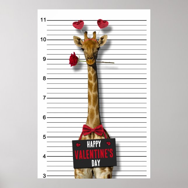 Póster Culpable Mugshot Giraffe Gracioso Feliz Día de San (Frente)