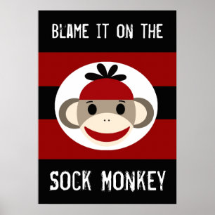 Póster Culpen al Poster negro rojo del mono negro sock