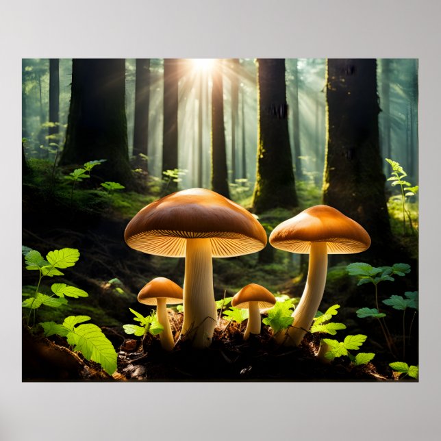Póster Cultivando champiñones en el bosque (Frente)