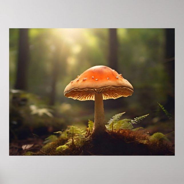 Póster Cultivando champiñones en el bosque (Frente)