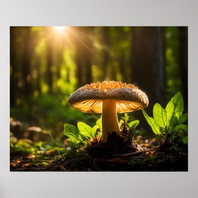 Póster Cultivando champiñones en el bosque (Frente)