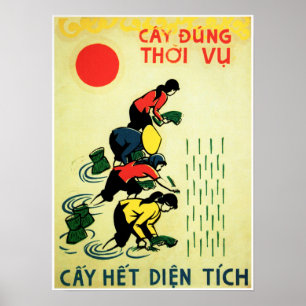 Póster Cultivemos la propaganda agrícola de arroz en Viet