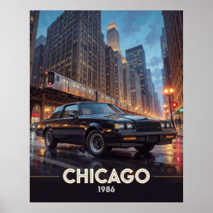 Póster Cultura de la carretera nocturna de Chicago 1986 I
